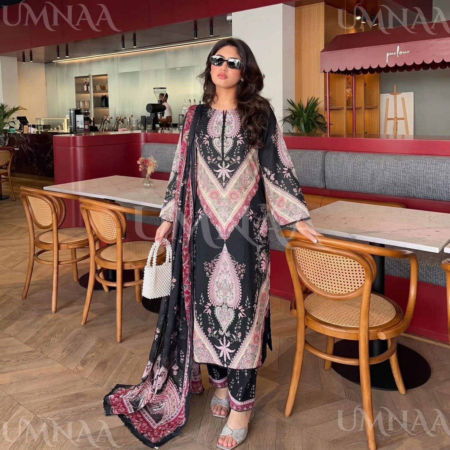 UA-274 Printed Lawn Long Kaftan Style 3 Pc Collection | Umnaa