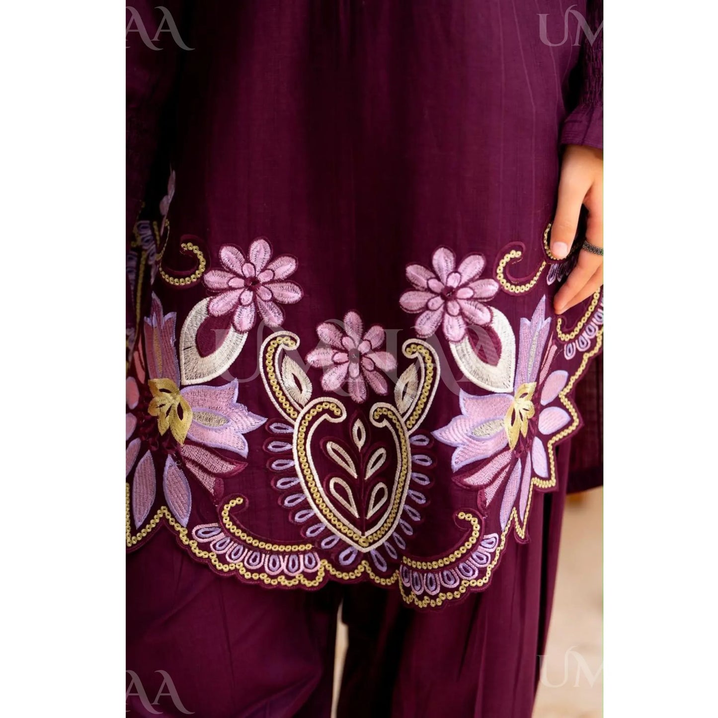 UA-277 Embroidered Trendy Cotton Co-Ord Set | Umnaa