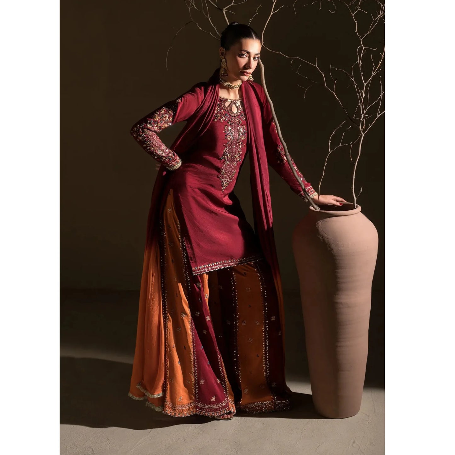 UA-282 Embroidered Raw Silk Luxury Sharara Collection | Umnaa