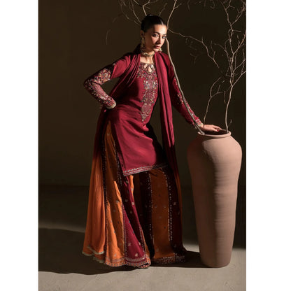 UA-282 Embroidered Raw Silk Luxury Sharara Collection | Umnaa