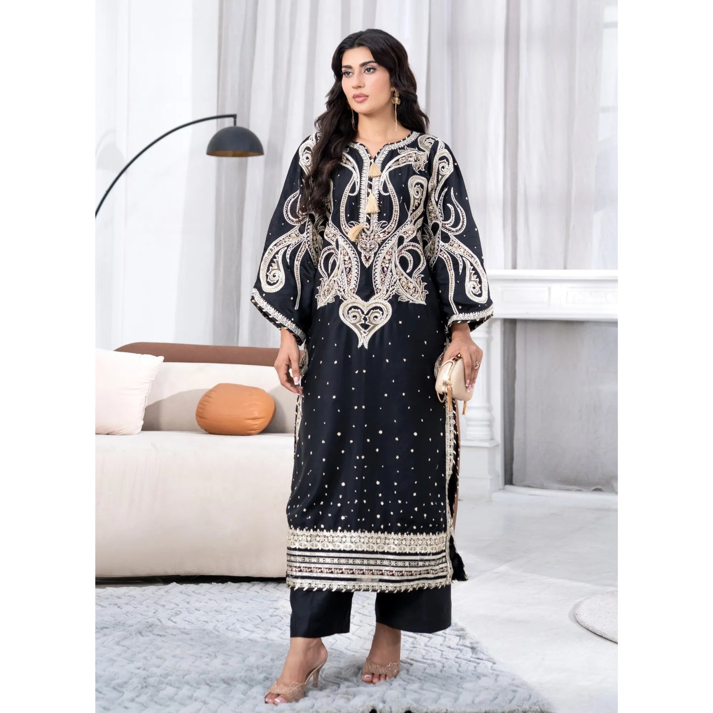UA-286 Embroidered Viscose Silk Co-Ords Set | Umnaa