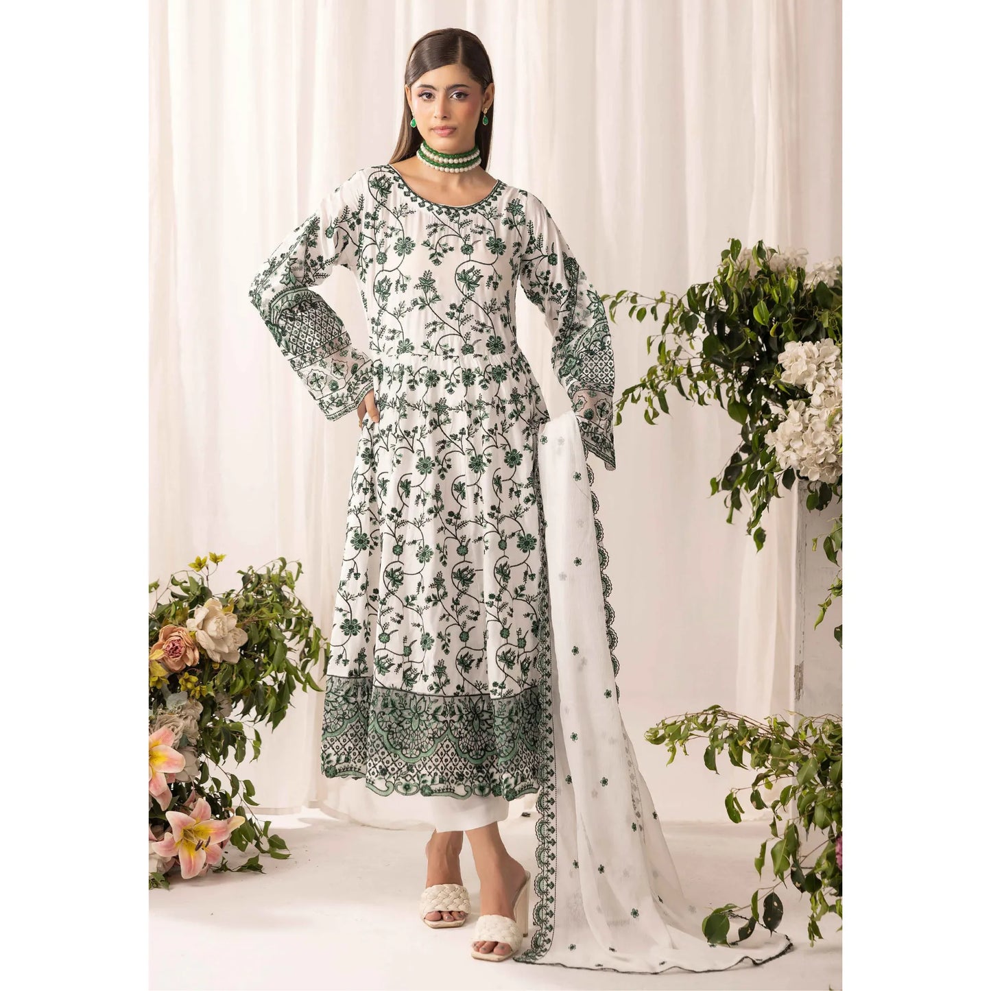 UMS-69 "Aaliya by" Simrans Embroidered Linen frock 3 Pc
