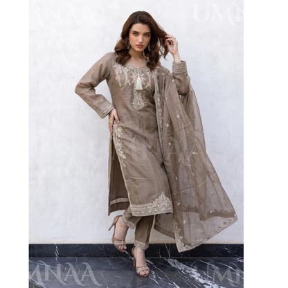 UA-289 Luxury Silk 3-Pc Suit | Embroidered Pakistani Formal Wear