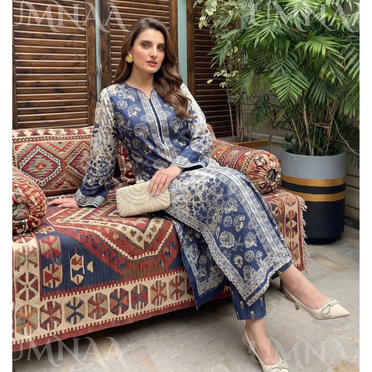 UA-302 Printed Shamooz Silk Kaftan Style Co-Ord | Umnaa