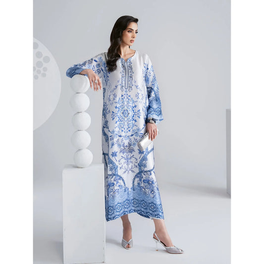 UAL-08 Printed Silk Kaftan with Trouser 2 Pc Set | Ally's
