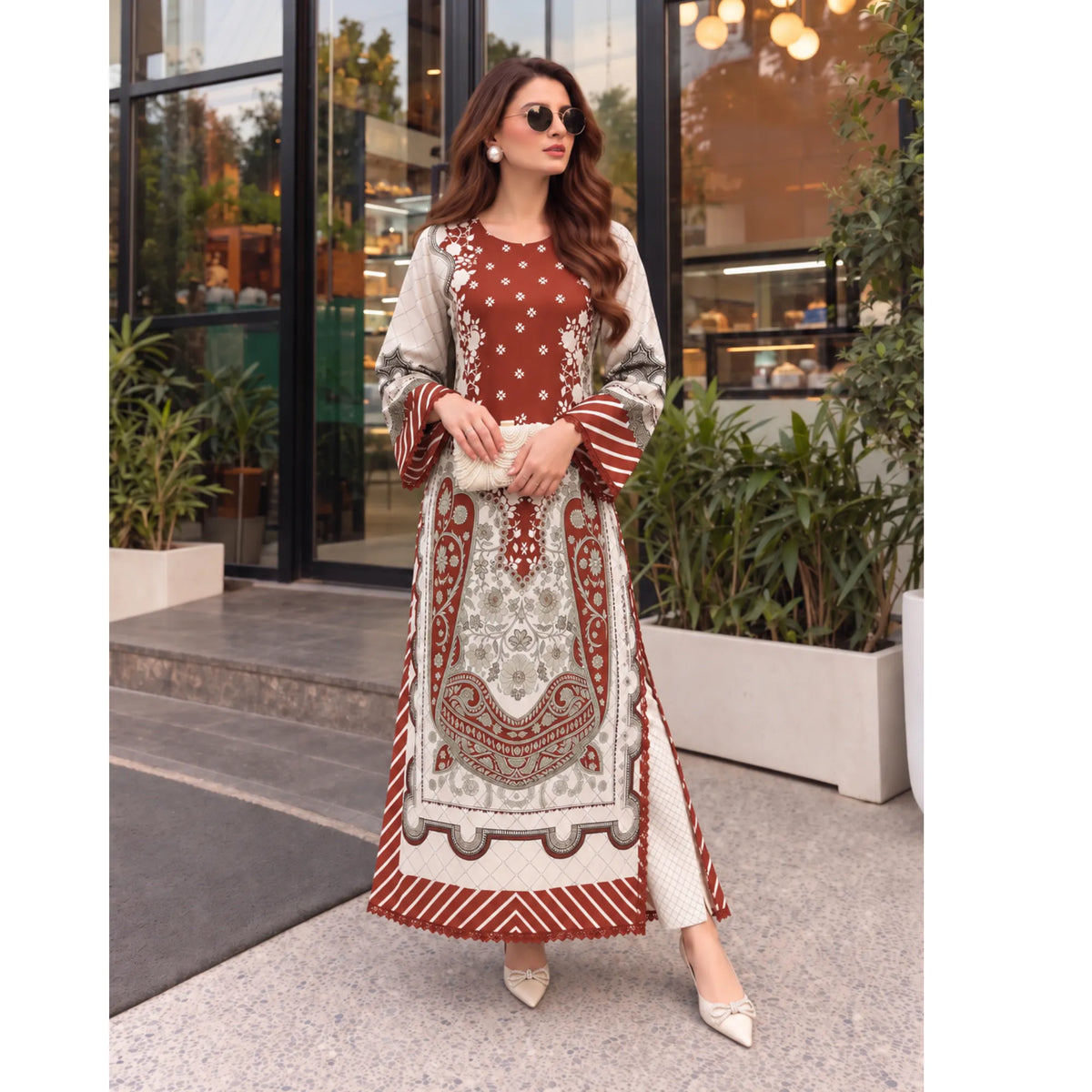 UA-319 Printed Shamooz Silk Kaftan Co-Ords 2 Pc | Umnaa