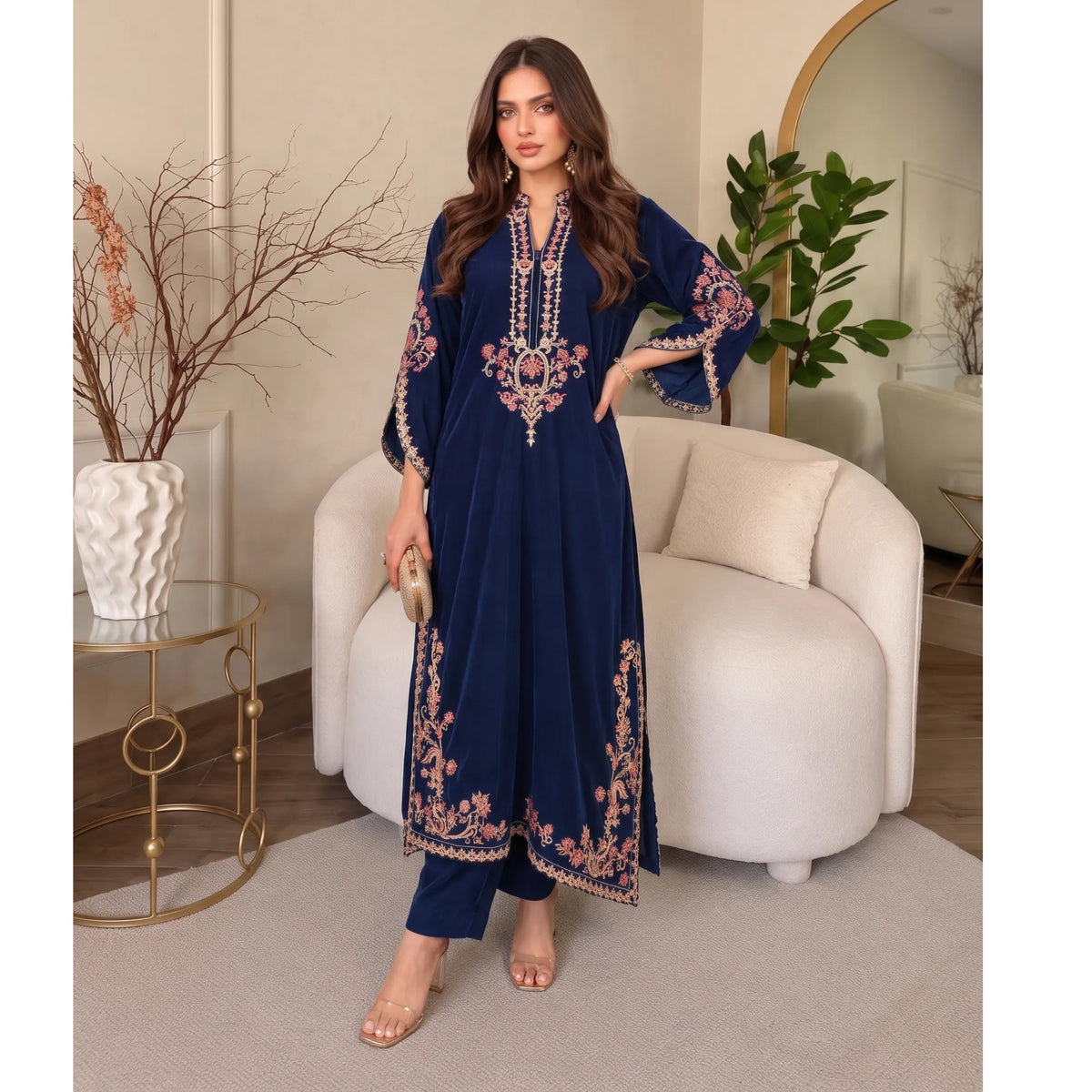 UA-329 Luxury Dhanak Kaftan Co-Ord 2 Pc | Umnaa