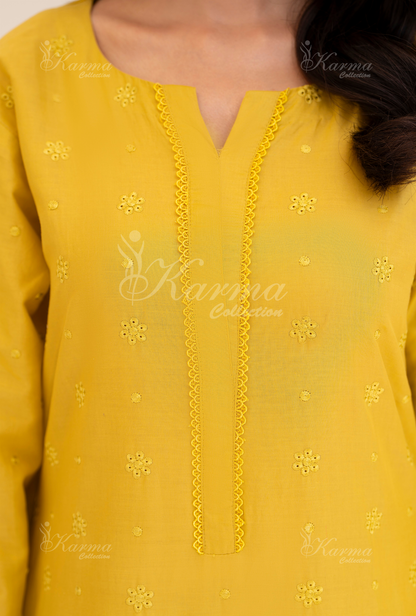 KC- 1385 | Mustard | 3 Pc | Chikenkari Cotton Lawn | Karma Collection