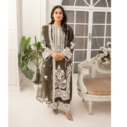 UA-53 Embroidered Viscose Linen 3 Pc Pakistani Dress | Ready to wear | UMNAA