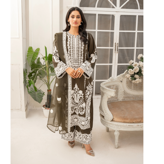 UA-53 Embroidered Viscose Linen 3 Pc Pakistani Dress | Ready to wear | UMNAA