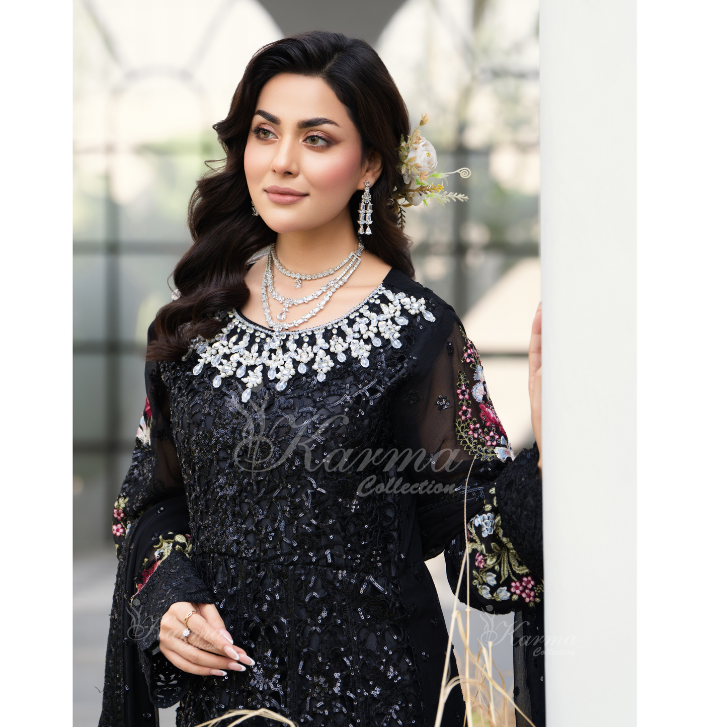 Luxury Embroidered Chiffon long Maxi with chiffon duppata  | Wedding Collection | karma Collection | UMKC01101