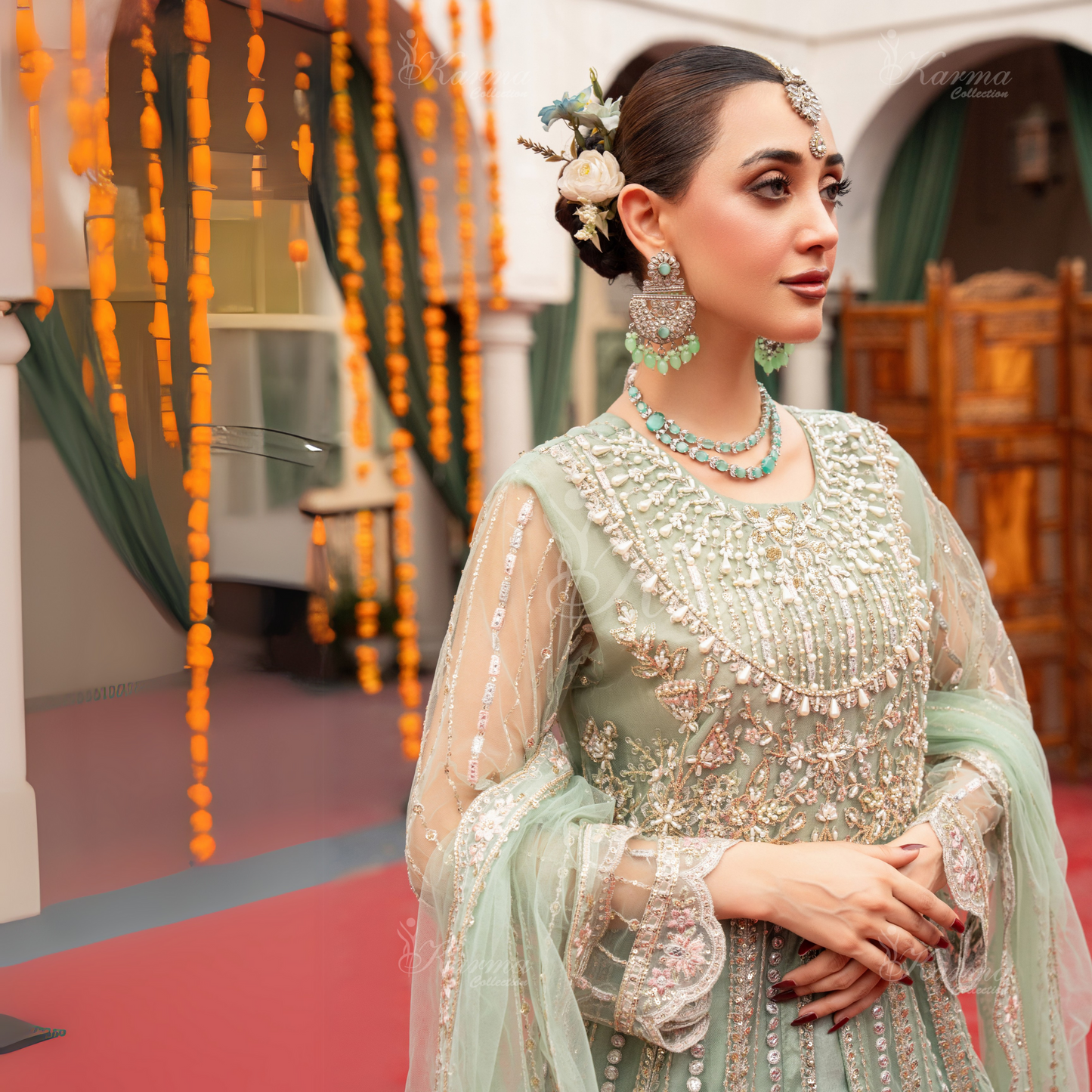 Luxury Embroidered soft Net long Maxi | Wedding Collection | karma Collection | UMKC01301