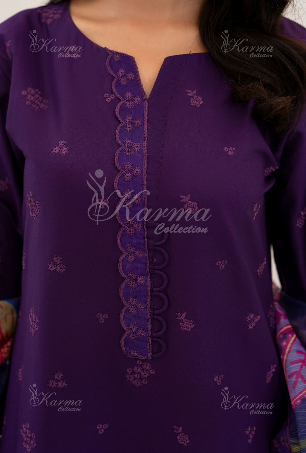 KC- 1391 | Plum | 3 Pc | Chikenkari Cotton Lawn | Karma Collection