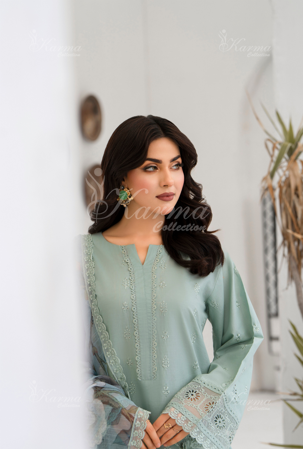 KC- 1394 | Mint Blue | 3 Pc | Chikenkari Cotton Lawn | Karma Collection