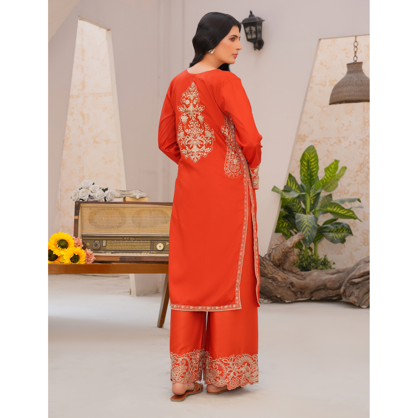 U-71 Embroidered Linen with Pockets 2 Pc Co Ord Set Dress | Ready to wear | UMNAA
