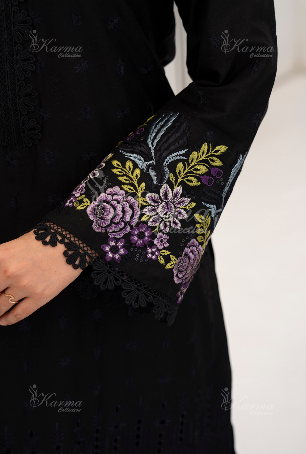 KC- 1389 | Black | 3 Pc | Chikenkari Cotton Lawn | Karma Collection l