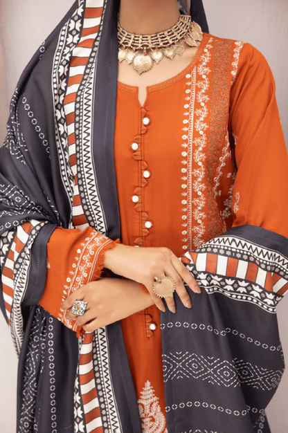 3-Piece Embroidered Dhanak Dress with Pashmina Silk Shawl