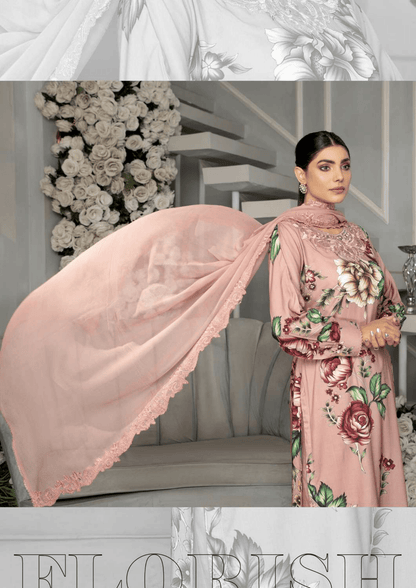 Dusty Pink 3 Piece Linen Suit-Embroidered (Simrans)