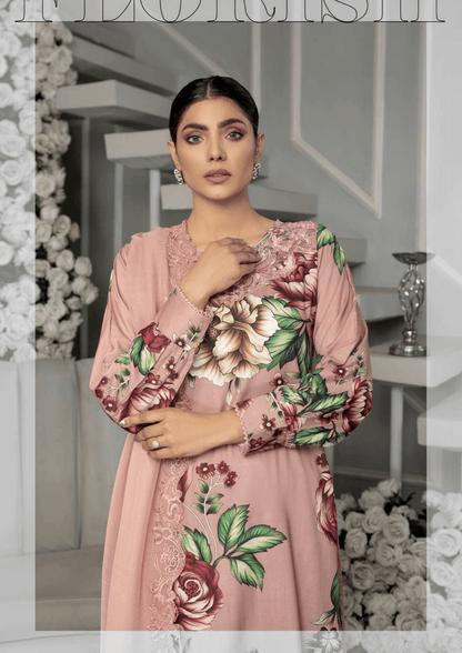 Dusty Pink 3 Piece Linen Suit-Embroidered (Simrans)
