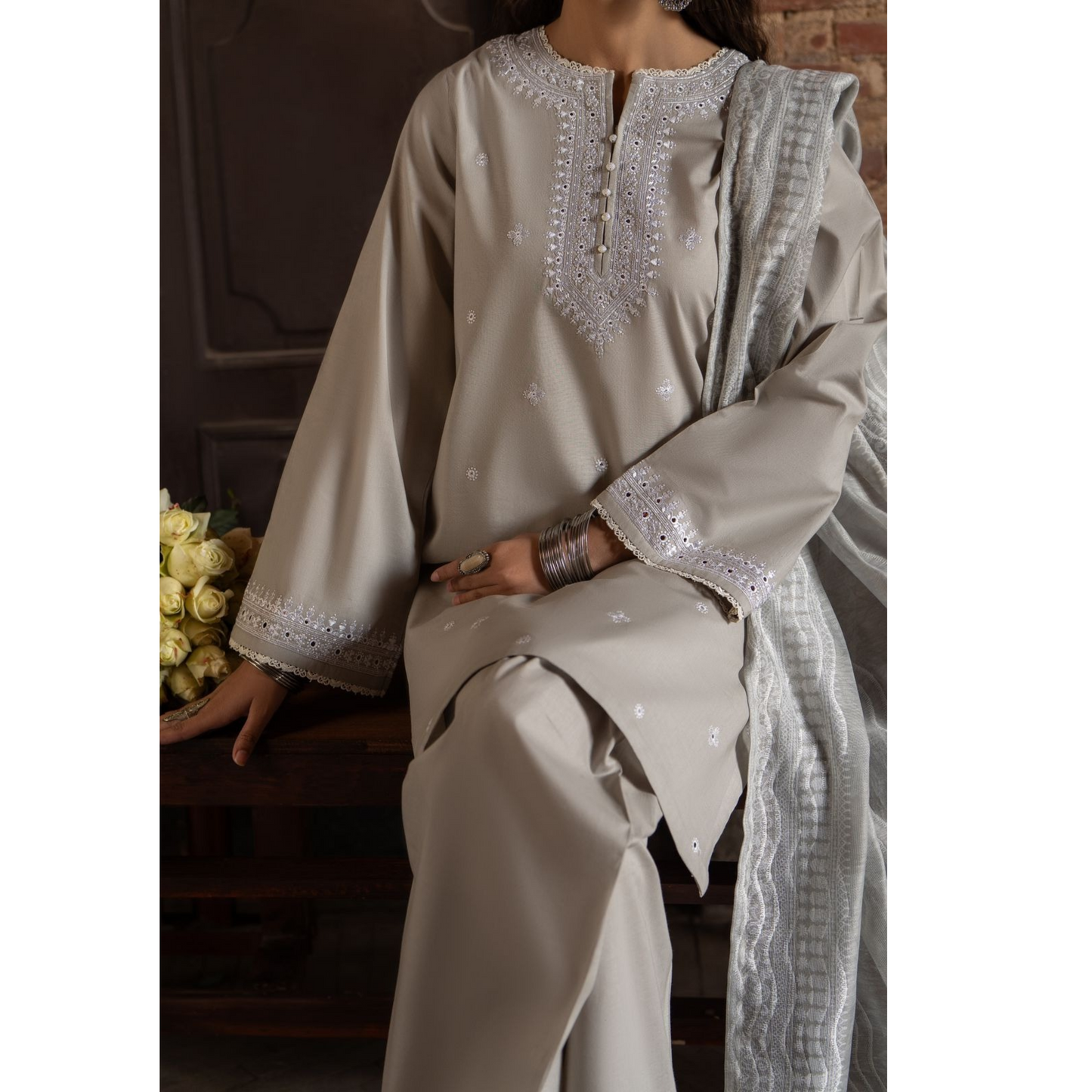 3 Pc Embroidered Cambric Cotton Ready to Wear Eid Collection by Casuallite | UCA-13