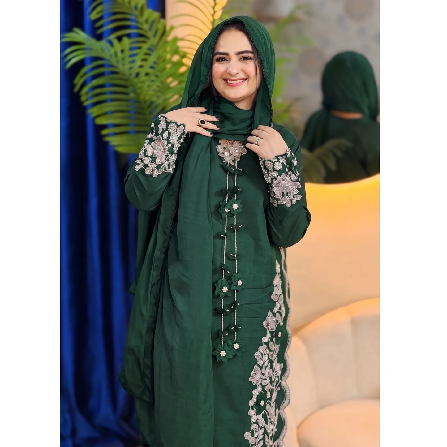 UA-336 Women's Embroidered Raw Silk Dress 3 Piece Festive & Party Wear Suit by Umnaa