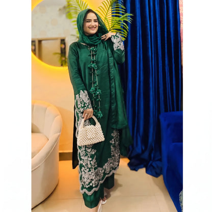 UA-336 Women's Embroidered Raw Silk Dress 3 Piece Festive & Party Wear Suit by Umnaa