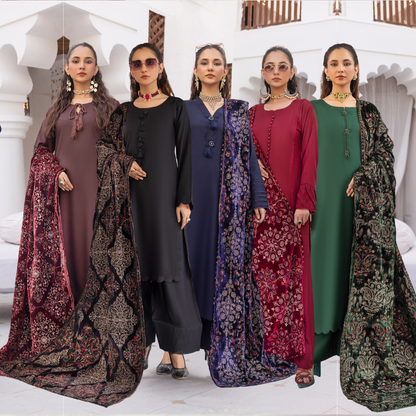 Dhanak Dress Heavily Embroidered Velvet Shawl  3 Pc Ready-to-wear by SIMRANS