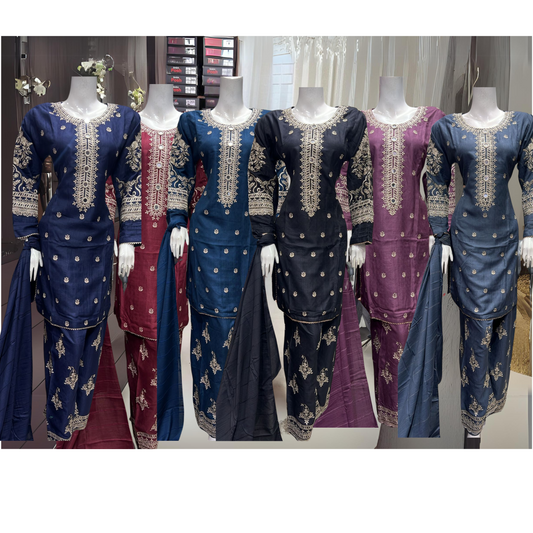 Embroidered Dhanak Dress with Pashmina Shawl | Ready to Wear Winter Collection UMNAA