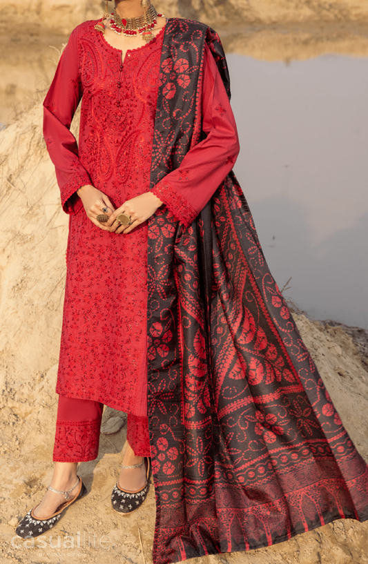 3-Piece Stitched Embroidered Linen Collection - Casuallite