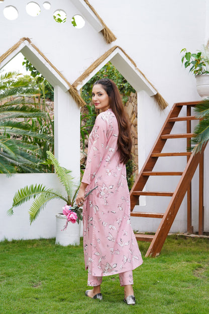 PINK Floral Printed Lawn 2 Pc - Simrans