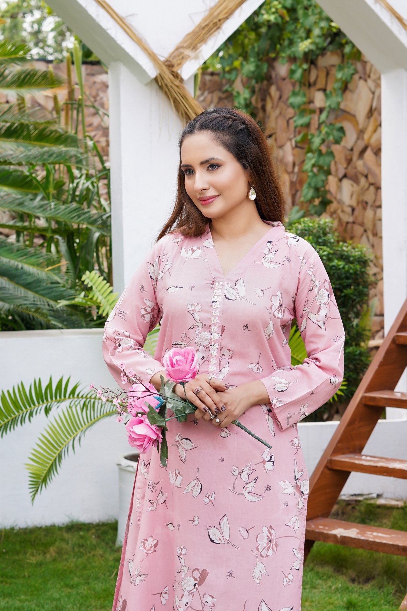 PINK Floral Printed Lawn 2 Pc - Simrans
