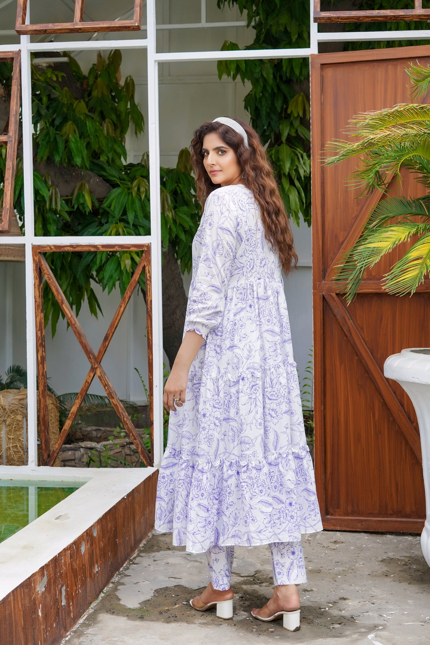 Lilac Floral Printed Lawn Long Frock 2 Pc - Simrans