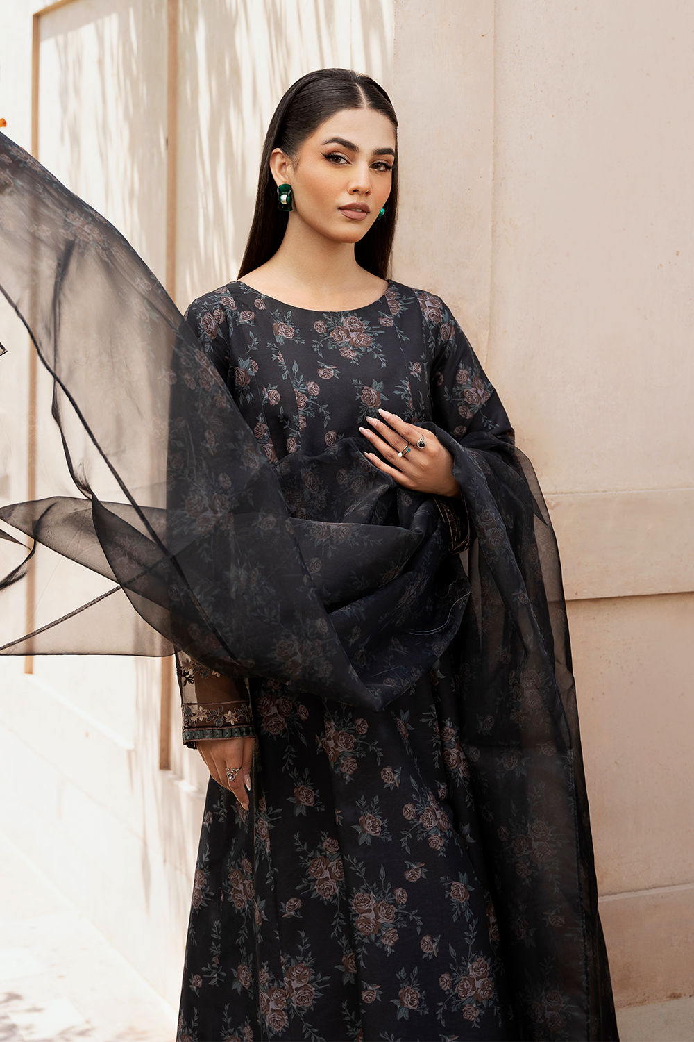 Black Printed Silk Lawn 3 Pc Dress By Esra Fashion