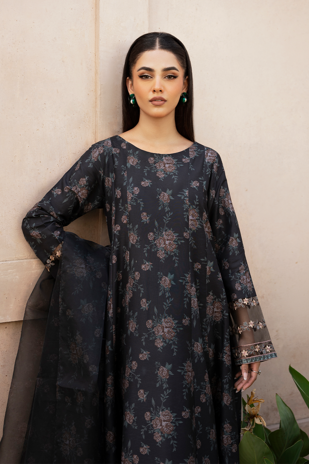 Black Printed Silk Lawn 3 Pc Dress By Esra Fashion