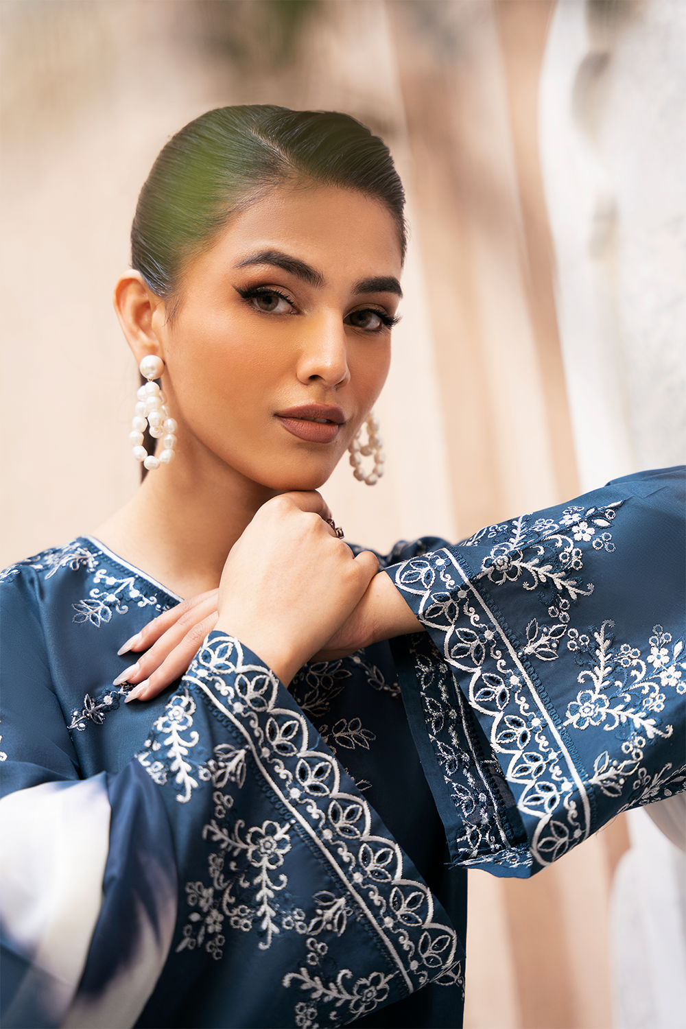 (Blue) "MIZAJ" Embroidered Lawn 3Pc Collection-Esra Fashion