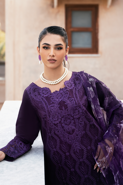(Plum) "MIZAJ" Embroidered Lawn 3Pc Collection-Esra Fashion