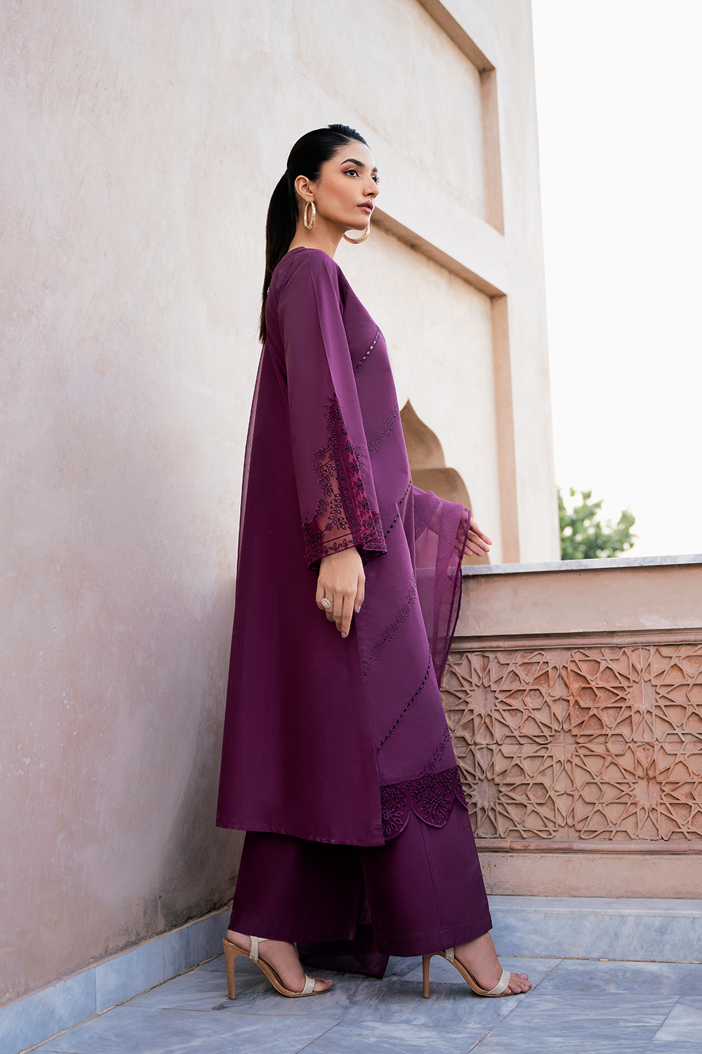 (Purple) "MIZAJ" Embroidered Lawn 3Pc Collection-Esra Fashion