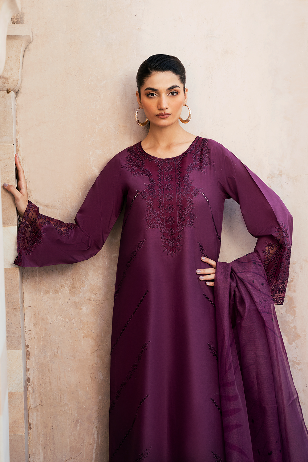 (Purple) "MIZAJ" Embroidered Lawn 3Pc Collection-Esra Fashion