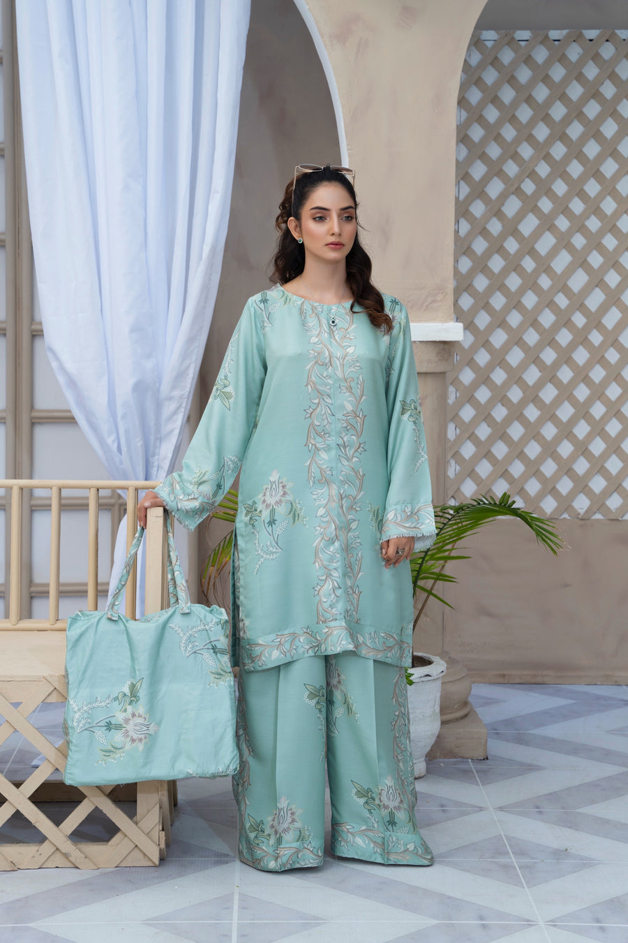 2 Printed Pakistani Co-Ords Set with Bag | Ready to Wear | Raniya.h | UMRAH0901
