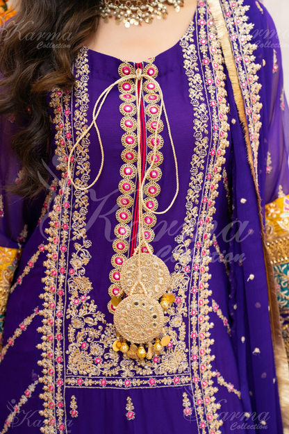 Purple Embroidered Chiffon 3 Pc Shalwar Plazo | Wedding Wear | Karma Collection