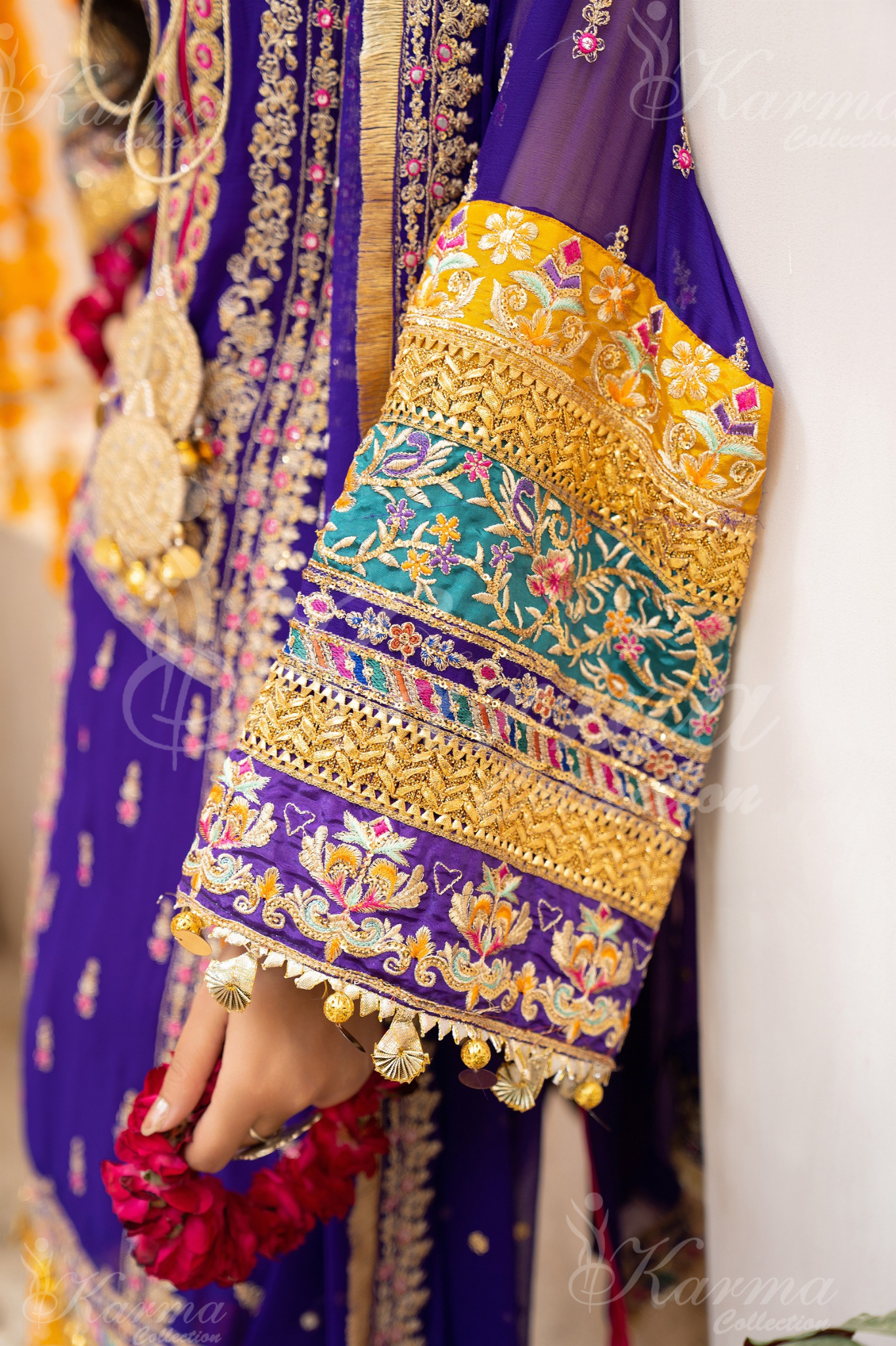 Purple Embroidered Chiffon 3 Pc Shalwar Plazo | Wedding Wear | Karma Collection