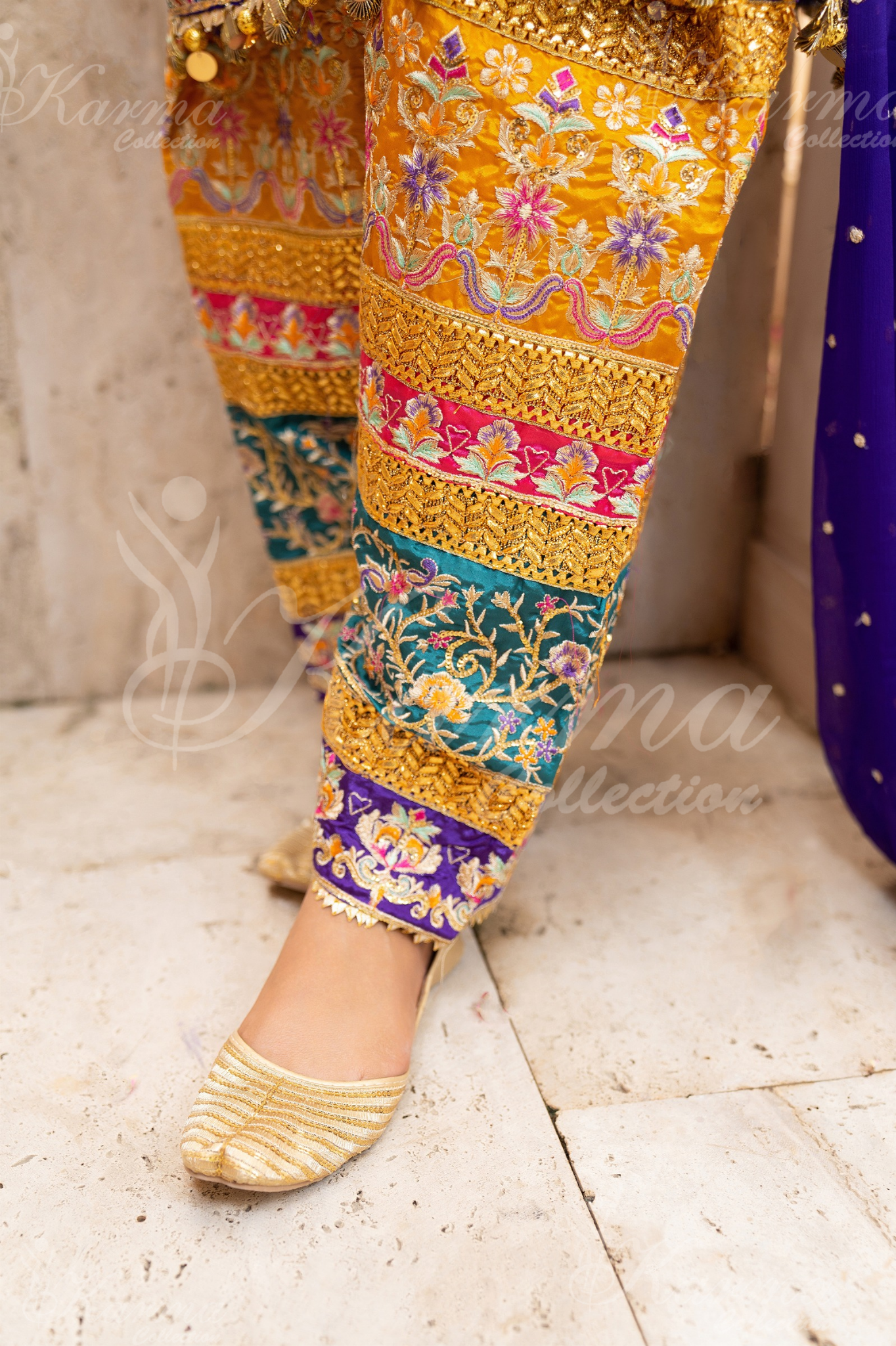 Purple Embroidered Chiffon 3 Pc Shalwar Plazo | Wedding Wear | Karma Collection