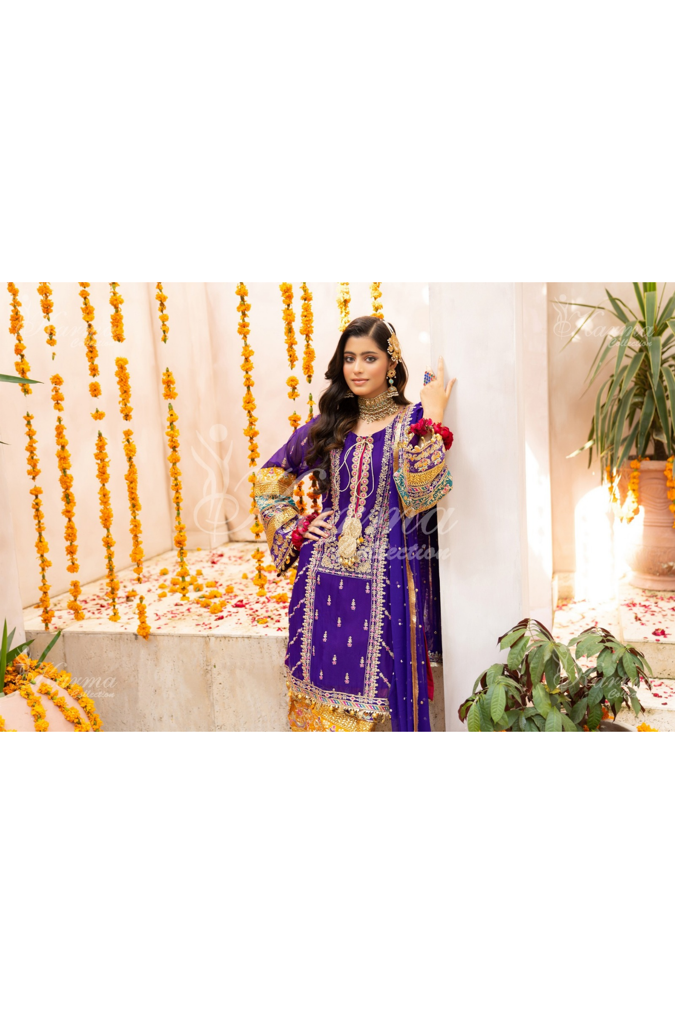 Purple Embroidered Chiffon 3 Pc Shalwar Plazo | Wedding Wear | Karma Collection