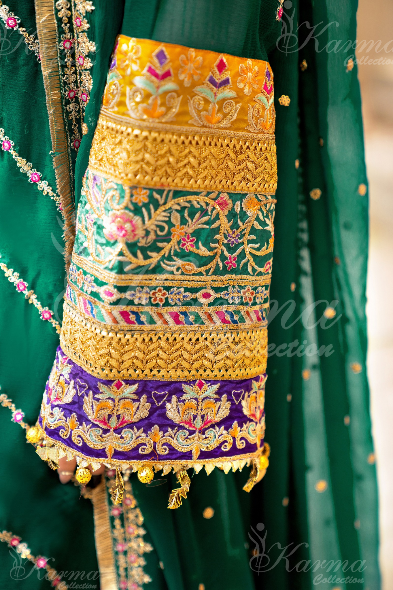 Teal Green Embroidered Chiffon 3 Pc Shalwar Plazo | Wedding Wear | Karma Collection