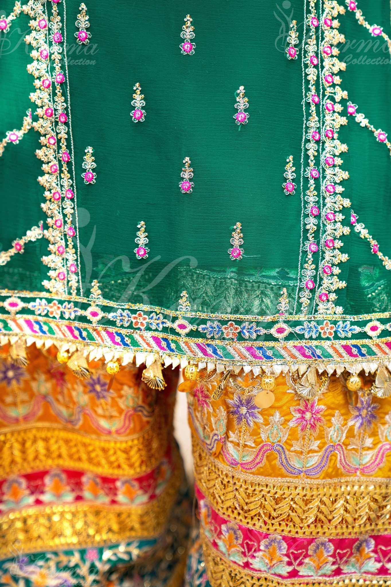 Teal Green Embroidered Chiffon 3 Pc Shalwar Plazo | Wedding Wear | Karma Collection