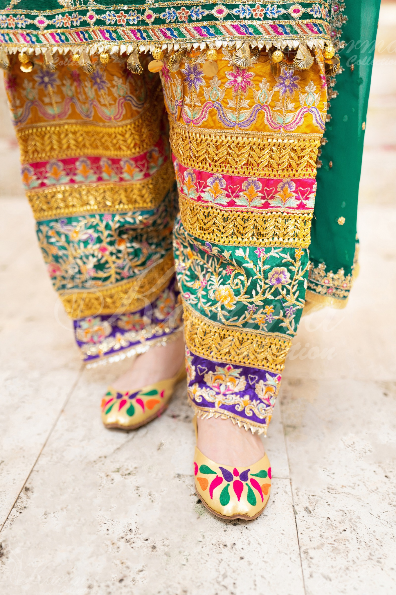Teal Green Embroidered Chiffon 3 Pc Shalwar Plazo | Wedding Wear | Karma Collection