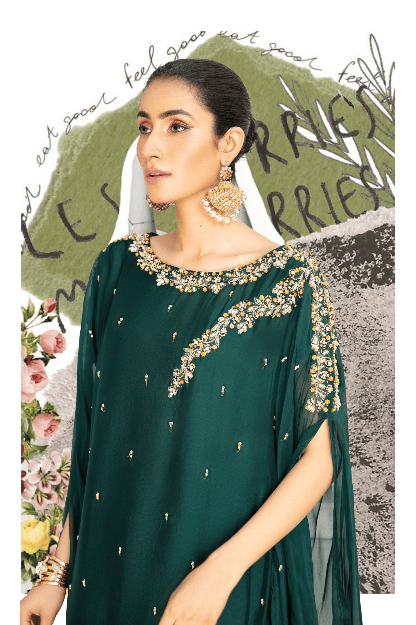 (Bottle Green) SIMRANS ‘FUSION GLAM’ | Chiffon 3PC Ready To Wear