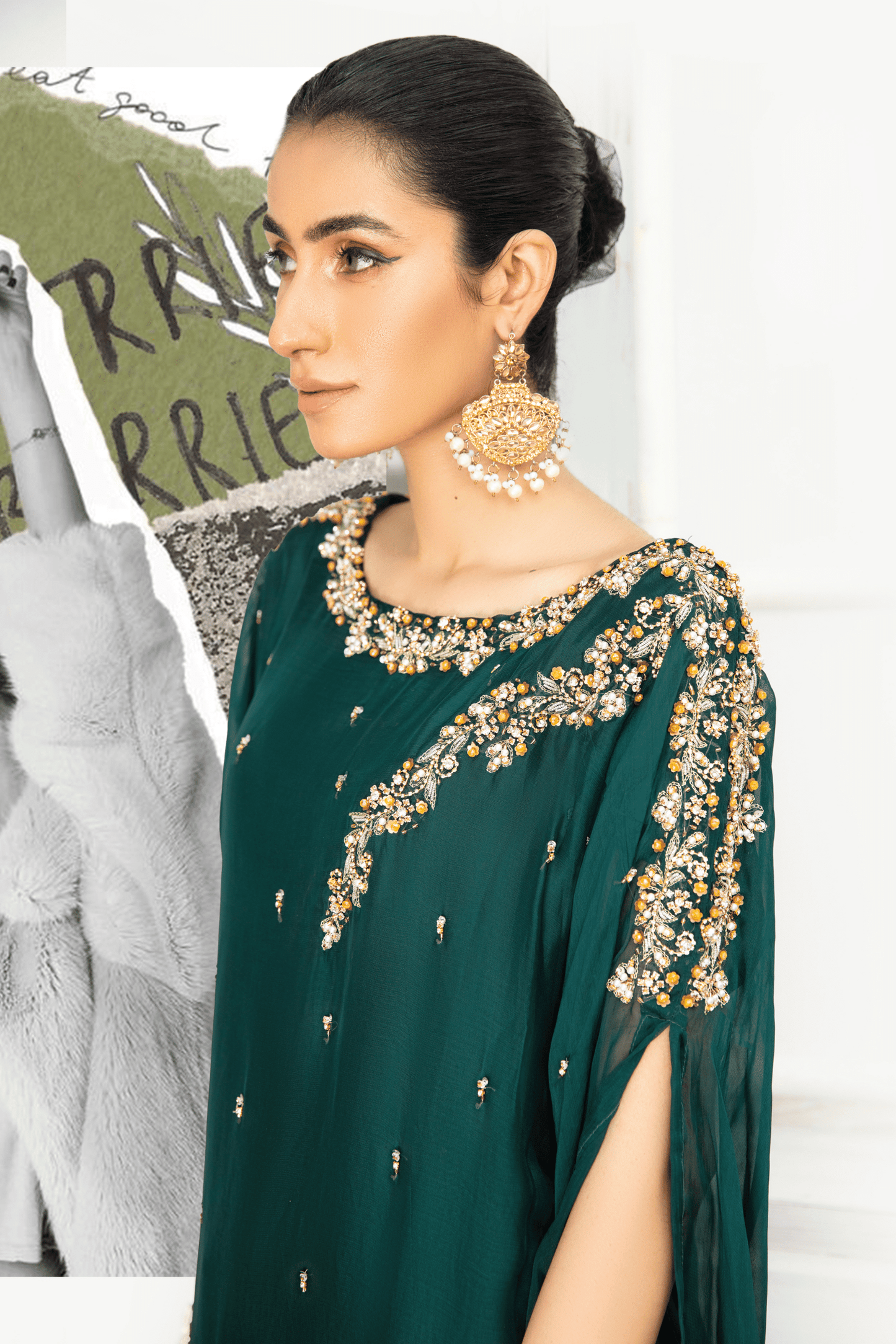 (Bottle Green) SIMRANS ‘FUSION GLAM’ | Chiffon 3PC Ready To Wear