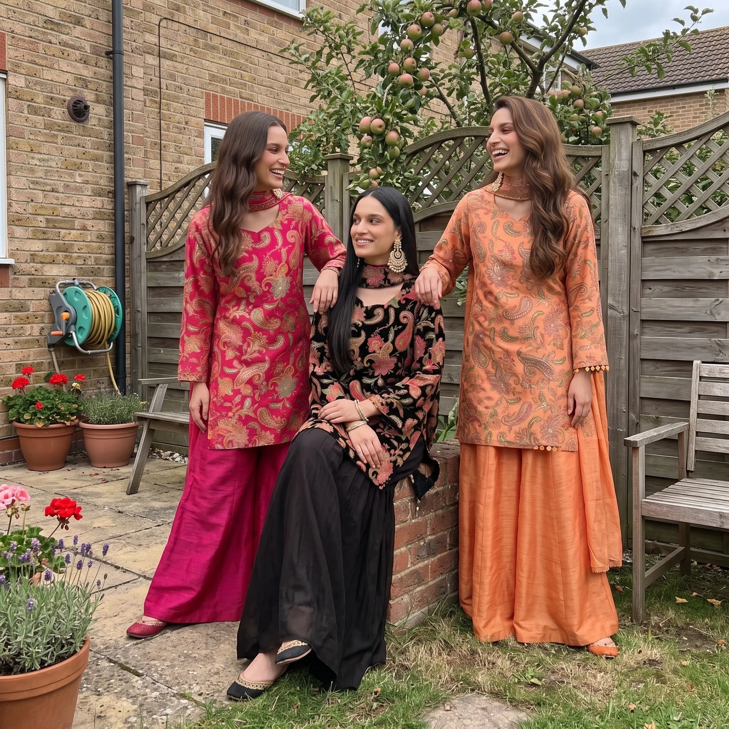 UA-244 Trendy Indian Armani Silk 3 Piece Suit by Umnaa | Embroidered Kameez with Shamoos Silk Bengali Shararah & Chiffon Dupatta | Festive & Party Wear