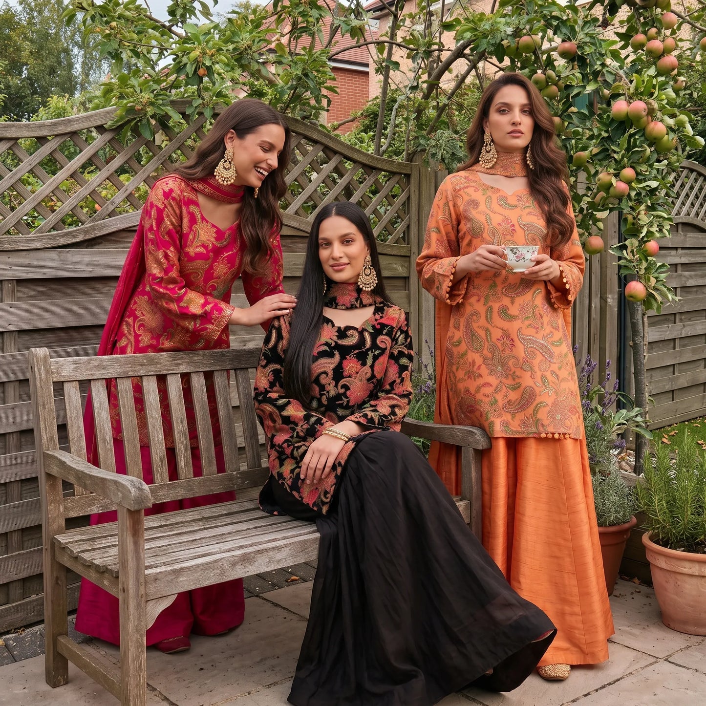 UA-244 Trendy Indian Armani Silk 3 Piece Suit by Umnaa | Embroidered Kameez with Shamoos Silk Bengali Shararah & Chiffon Dupatta | Festive & Party Wear